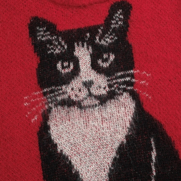 Red Sweater with Cat and Floral Design. NWOT - Picture 2 of 10
